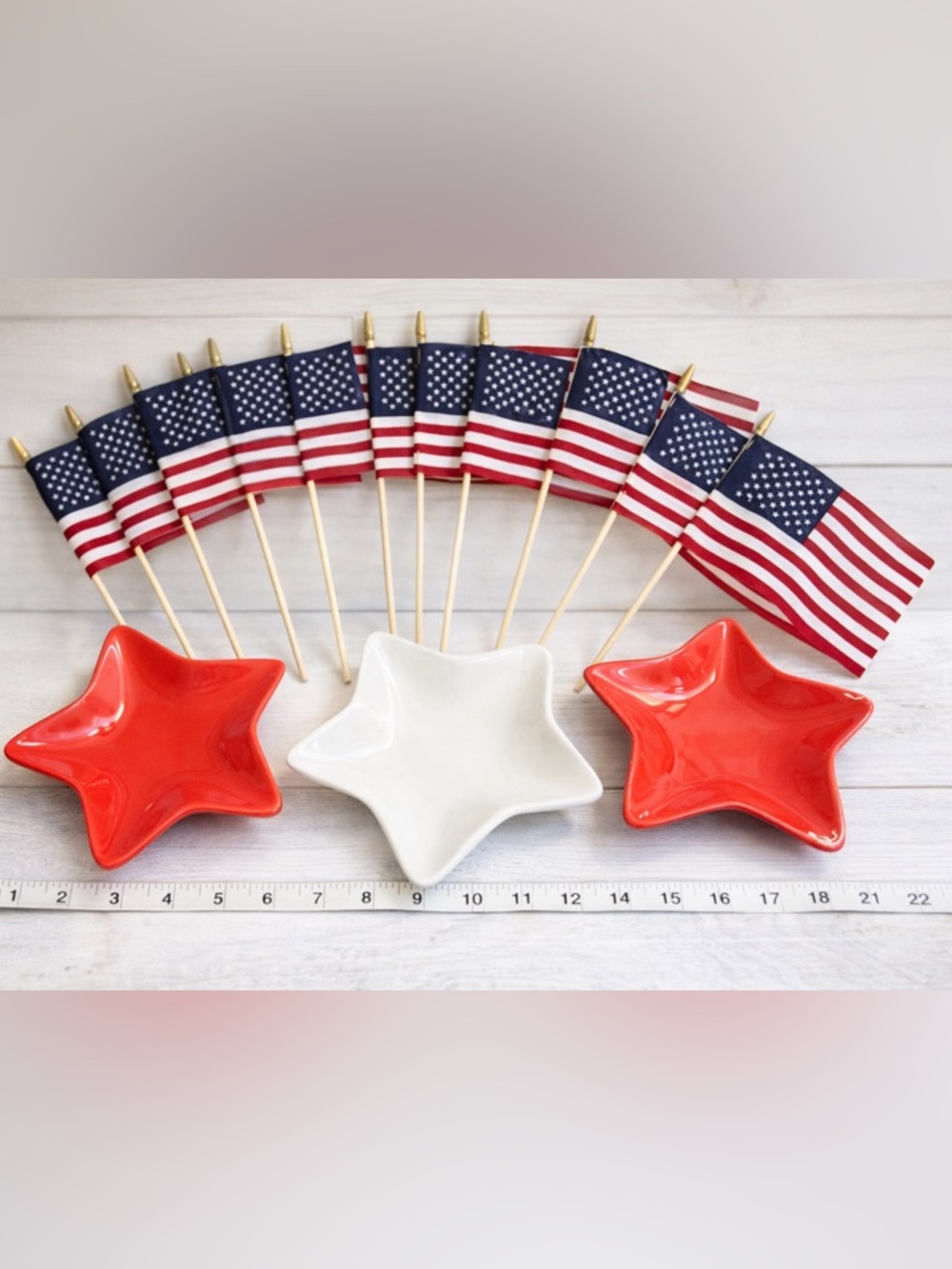 Patriotic Star Serving Dishes & Mini American Flags Set 4th of July USA Decor